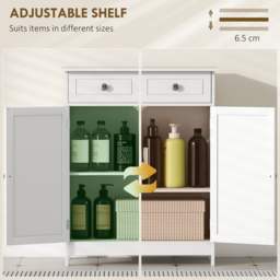 kleankin Bathroom Storage Cabinet Free-Standing Bathroom Cabinet Unit w/ 2 Drawers Cupboard Adjustable Shelf Handles Traditional Style 75x60cm White - thumbnail 5