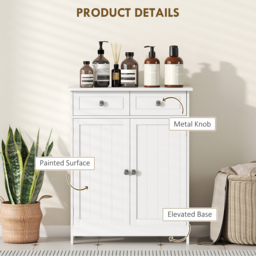 kleankin Bathroom Storage Cabinet Free-Standing Bathroom Cabinet Unit w/ 2 Drawers Cupboard Adjustable Shelf Handles Traditional Style 75x60cm White - thumbnail 6