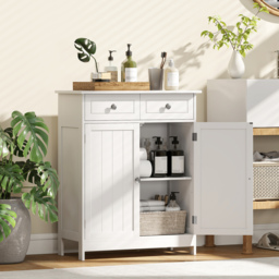kleankin Bathroom Storage Cabinet Free-Standing Bathroom Cabinet Unit w/ 2 Drawers Cupboard Adjustable Shelf Handles Traditional Style 75x60cm White - thumbnail 2