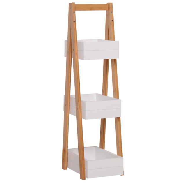 HOMCOM Freestanding 3 Tier A Frame Shower Caddy, Bathroom Storage Rack Shelf Organiser, Water-Resistant, White - Aosom UK - image 1