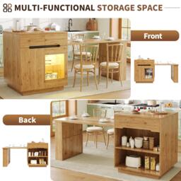 Versatile Kitchen Island with Extendable Table and 2 Drawers, Stylish Storage Cabinet for Dining Areas, 122-195L x 70W x 93.5H cm, Wood - Aosom UK - thumbnail 6