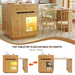 Versatile Kitchen Island with Extendable Table and 2 Drawers, Stylish Storage Cabinet for Dining Areas, 122-195L x 70W x 93.5H cm, Wood - Aosom UK - thumbnail 5