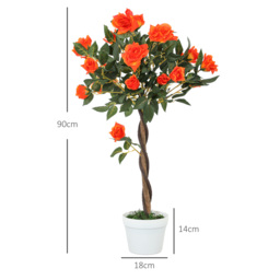 Outsunny Set of 2 Artificial Plants White Rose Floral in Pot, Fake Plants for Home Indoor Outdoor Decor, 90cm, Orange - thumbnail 3