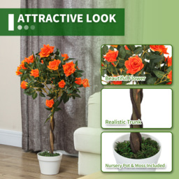 Outsunny Set of 2 Artificial Plants White Rose Floral in Pot, Fake Plants for Home Indoor Outdoor Decor, 90cm, Orange - thumbnail 5