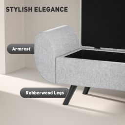 HOMCOM Storage Ottoman with Armrest, Upholstered Linen Storage Bench, Window Seat with Rubberwood Legs, Footstool for Bedroom Living Room, Hallway, Light Grey - thumbnail 4