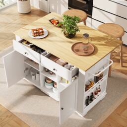 Movable Kitchen Island with Power Strip, Foldable Dining Table with Adjustable Shelves, Center Island with Lockable Castors, 151.5L x 85W x 92H cm, White - Aosom UK - thumbnail 8