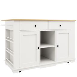 Movable Kitchen Island with Power Strip, Foldable Dining Table with Adjustable Shelves, Center Island with Lockable Castors, 151.5L x 85W x 92H cm, White - Aosom UK - thumbnail 2