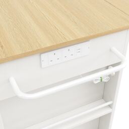 Movable Kitchen Island with Power Strip, Foldable Dining Table with Adjustable Shelves, Center Island with Lockable Castors, 151.5L x 85W x 92H cm, White - Aosom UK - thumbnail 9