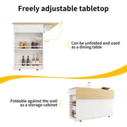 Movable Kitchen Island with Power Strip, Foldable Dining Table with Adjustable Shelves, Center Island with Lockable Castors, 151.5L x 85W x 92H cm, White - Aosom UK - thumbnail 6