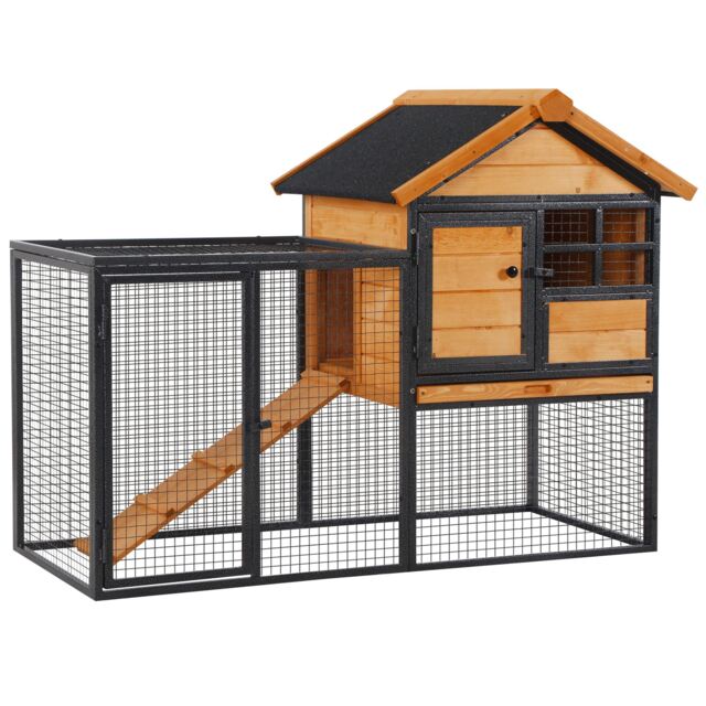 PawHut Wood-metal Rabbit Hutch Elevated Pet Bunny House Rabbit Cage with Slide-Out Tray Outdoor - image 1