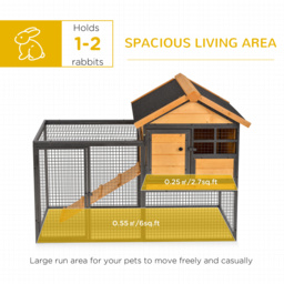 PawHut Wood-metal Rabbit Hutch Elevated Pet Bunny House Rabbit Cage with Slide-Out Tray Outdoor - thumbnail 4