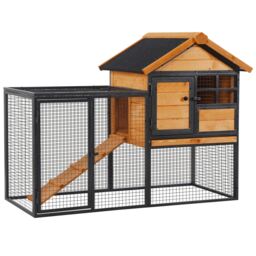 PawHut Wood-metal Rabbit Hutch Elevated Pet Bunny House Rabbit Cage with Slide-Out Tray Outdoor - thumbnail 1