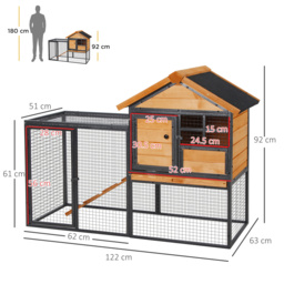 PawHut Wood-metal Rabbit Hutch Elevated Pet Bunny House Rabbit Cage with Slide-Out Tray Outdoor - thumbnail 3