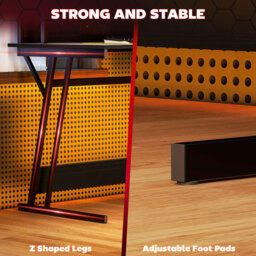HOMCOM Gaming Desk with LED Lights and Power Outlets, 100 x 60cm Z Shaped Computer Desk with Monitor Stand and Steel Frame for Home Office, Black - thumbnail 7
