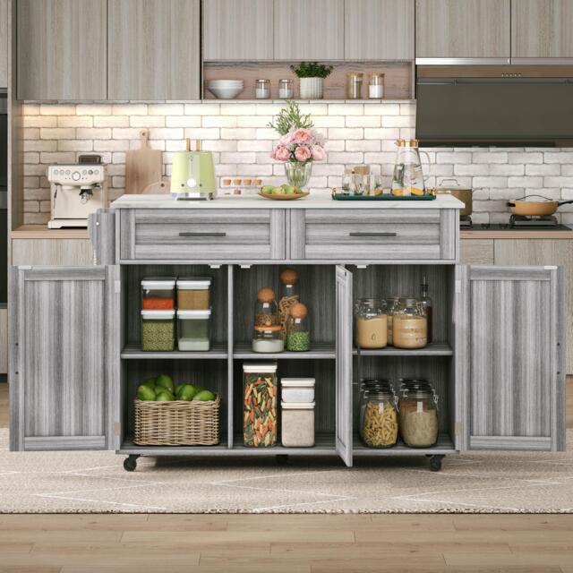 Sleek Kitchen Trolley with 2 Drawers and Foldable Tabletop, Mobile Kitchen Island with Wood Veneer, 129L x 46W x 91.5H cm, Grey+White - Aosom UK - image 1
