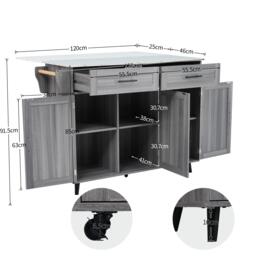 Sleek Kitchen Trolley with 2 Drawers and Foldable Tabletop, Mobile Kitchen Island with Wood Veneer, 129L x 46W x 91.5H cm, Grey+White - Aosom UK - thumbnail 3