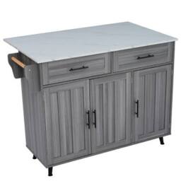 Sleek Kitchen Trolley with 2 Drawers and Foldable Tabletop, Mobile Kitchen Island with Wood Veneer, 129L x 46W x 91.5H cm, Grey+White - Aosom UK - thumbnail 2