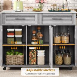Sleek Kitchen Trolley with 2 Drawers and Foldable Tabletop, Mobile Kitchen Island with Wood Veneer, 129L x 46W x 91.5H cm, Grey+White - Aosom UK - thumbnail 4