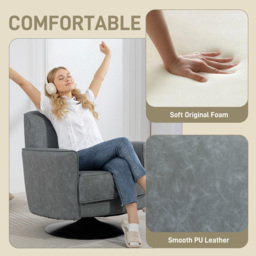 HOMCOM Upholstered Swivel Accent Chair with Thick Padding, Grey - thumbnail 5