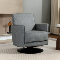 HOMCOM Upholstered Swivel Accent Chair with Thick Padding, Grey - thumbnail 2