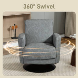 HOMCOM Upholstered Swivel Accent Chair with Thick Padding, Grey - thumbnail 4
