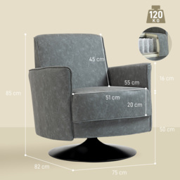 HOMCOM Upholstered Swivel Accent Chair with Thick Padding, Grey - thumbnail 3