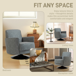 HOMCOM Upholstered Swivel Accent Chair with Thick Padding, Grey - thumbnail 6