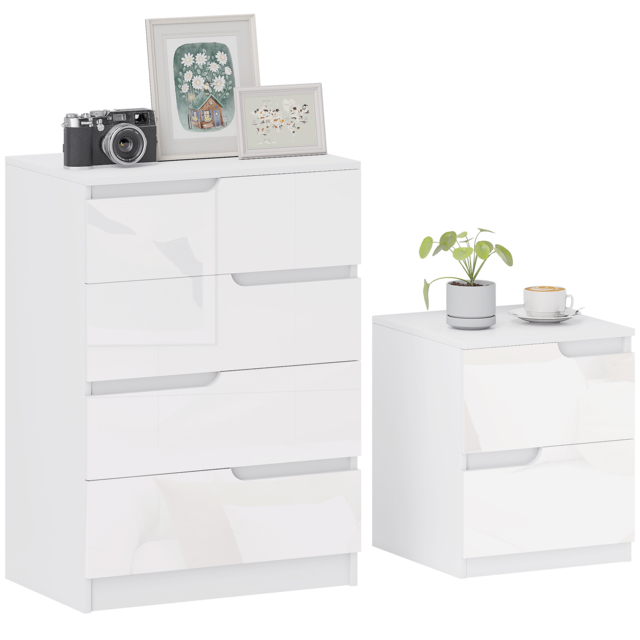 HOMCOM Chest of Drawers and Bedside Table, Modern, High Gloss - image 1