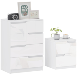 HOMCOM Chest of Drawers and Bedside Table, Modern, High Gloss