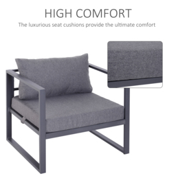 Outsunny 6 PCs Outdoor Indoor Sectional Sofa Set Thick Padded Cushions Aluminium Frame 5 Seaters 1 Coffee Table Footrest Grey - thumbnail 6