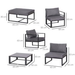 Outsunny 6 PCs Outdoor Indoor Sectional Sofa Set Thick Padded Cushions Aluminium Frame 5 Seaters 1 Coffee Table Footrest Grey - thumbnail 3