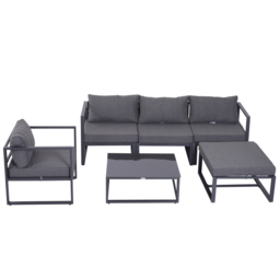 Outsunny 6 PCs Outdoor Indoor Sectional Sofa Set Thick Padded Cushions Aluminium Frame 5 Seaters 1 Coffee Table Footrest Grey - thumbnail 8