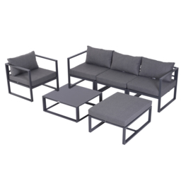 Outsunny 6 PCs Outdoor Indoor Sectional Sofa Set Thick Padded Cushions Aluminium Frame 5 Seaters 1 Coffee Table Footrest Grey - thumbnail 1