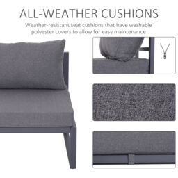 Outsunny 6 PCs Outdoor Indoor Sectional Sofa Set Thick Padded Cushions Aluminium Frame 5 Seaters 1 Coffee Table Footrest Grey - thumbnail 5