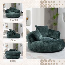 Lazy Sofa Bean Bag Chair with 3 Pillows, Memory Foam Filling, High Back, Ideal for Indoor and Outdoor Use, 108L x 108W x 52H cm, Green - Aosom UK - thumbnail 7