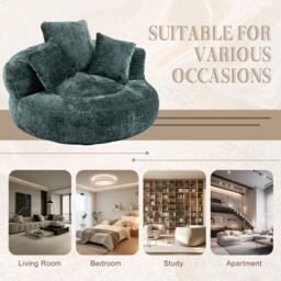 Lazy Sofa Bean Bag Chair with 3 Pillows, Memory Foam Filling, High Back, Ideal for Indoor and Outdoor Use, 108L x 108W x 52H cm, Green - Aosom UK - thumbnail 8