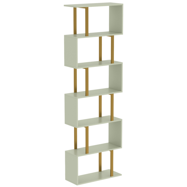 HOMCOM S-Shaped Bookshelf, 5-Tier Bookcase, Freestanding Storage Shelves with Anti-Tip Strap for Living Room, Light Green - image 1