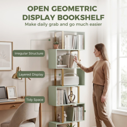 HOMCOM S-Shaped Bookshelf, 5-Tier Bookcase, Freestanding Storage Shelves with Anti-Tip Strap for Living Room, Light Green - thumbnail 4