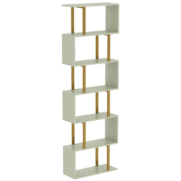 HOMCOM S-Shaped Bookshelf, 5-Tier Bookcase, Freestanding Storage Shelves with Anti-Tip Strap for Living Room, Light Green - thumbnail 1