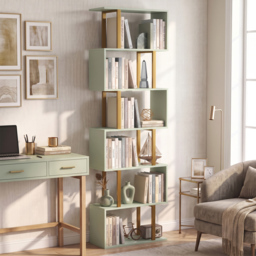 HOMCOM S-Shaped Bookshelf, 5-Tier Bookcase, Freestanding Storage Shelves with Anti-Tip Strap for Living Room, Light Green - thumbnail 9