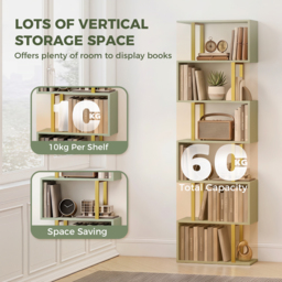 HOMCOM S-Shaped Bookshelf, 5-Tier Bookcase, Freestanding Storage Shelves with Anti-Tip Strap for Living Room, Light Green - thumbnail 5