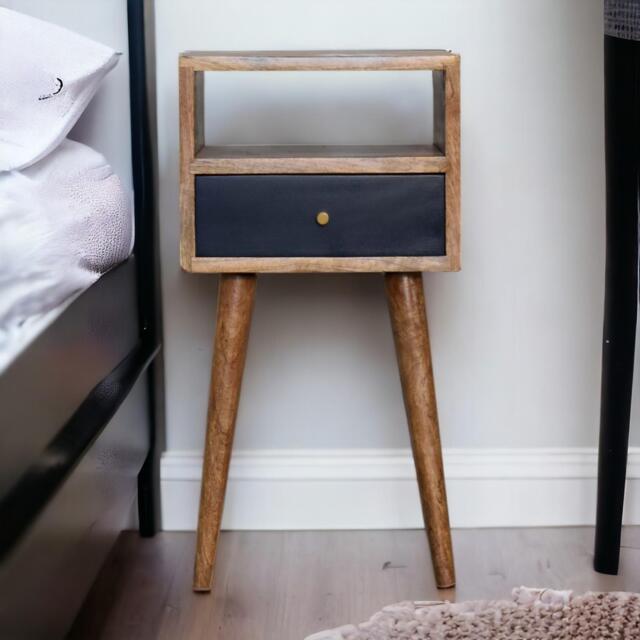 Wood Mini Bedside Table with Drawer and Open Shelf, Bedside Chest with Artisanal Finish for Bedroom, 30L x 30W x 57H cm, Brown - Aosom UK - image 1