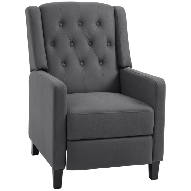 HOMCOM Wingback Recliner Chair for Home Theater, Button Tufted Microfibre Cloth Reclining Armchair with Leg Rest, Anti-Cat-Scratch, Deep Grey - image 1