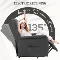 HOMCOM Electric Power Lift Recliner Chair with Spring Pack Seat, Fabric Recliner Armchair for Elderly with Footrest, Pockets - Aosom UK - thumbnail 5