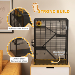 PawHut 4 Tiers Hamster Cage with Deep Tempered Glass Bottom, Hut, Running Wheel, Food Dish, Water Bottle, 60 x 40 x 80cm - Aosom UK - thumbnail 7