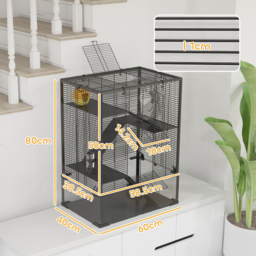 PawHut 4 Tiers Hamster Cage with Deep Tempered Glass Bottom, Hut, Running Wheel, Food Dish, Water Bottle, 60 x 40 x 80cm - Aosom UK - thumbnail 3