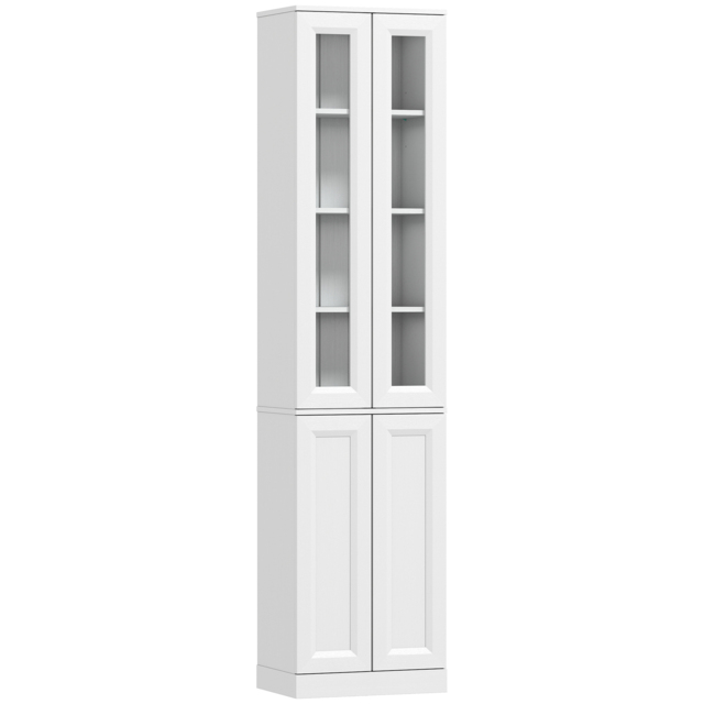HOMCOM Tall Bathroom Storage Cabinet, 6-Tier Slim Bathroom Cabinet with Adjustable Shelf, 4 Soft-Close Doors, White - image 1