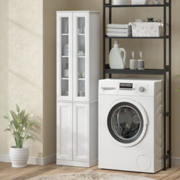 HOMCOM Tall Bathroom Storage Cabinet, 6-Tier Slim Bathroom Cabinet with Adjustable Shelf, 4 Soft-Close Doors, White - thumbnail 8