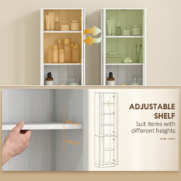 HOMCOM Tall Bathroom Storage Cabinet, 6-Tier Slim Bathroom Cabinet with Adjustable Shelf, 4 Soft-Close Doors, White - thumbnail 5
