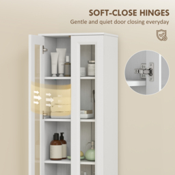 HOMCOM Tall Bathroom Storage Cabinet, 6-Tier Slim Bathroom Cabinet with Adjustable Shelf, 4 Soft-Close Doors, White - thumbnail 6